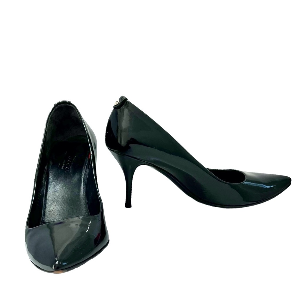 GUCCI BLACK PATENT LEATHER POINTY TOE 3" STILETTO HEEL PUMPS